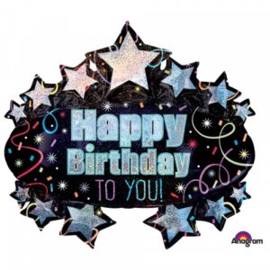 Ballong Happy Birthday - glittrande stjärnor 78 cm 1