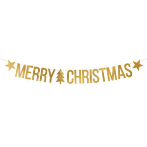 Banderoll "Merry Christmas" Guld 150cm 1