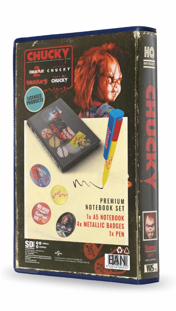 CHUCKY - VHS SET (anteckningsbok, knapp och penna) 2