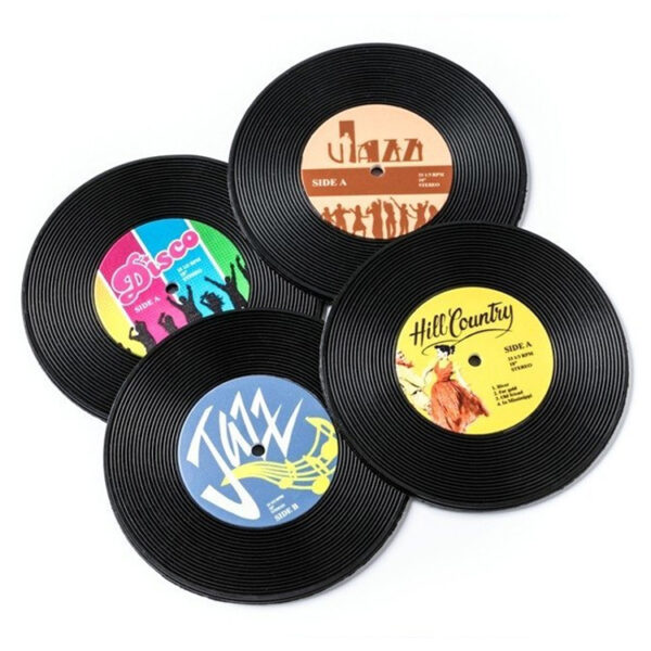 Glasunderlägg Vinylskiva 4-pack 1